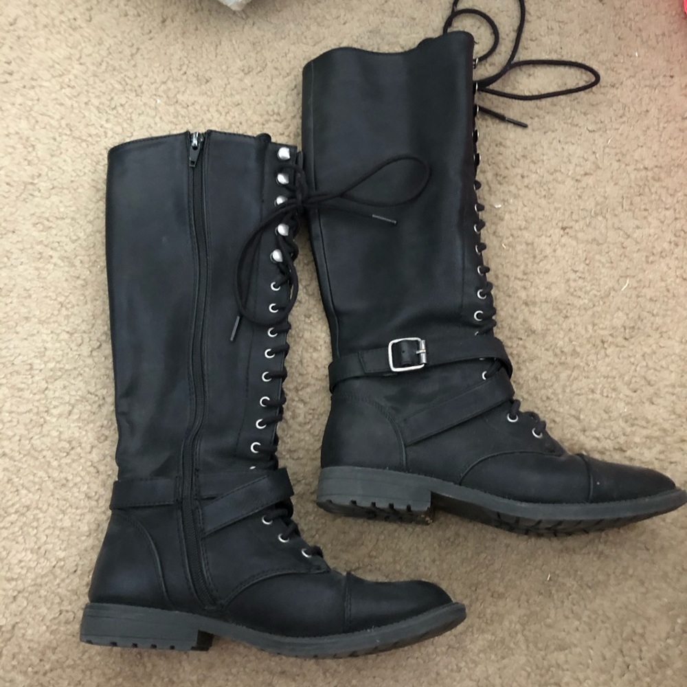 Black knee high lace up boots